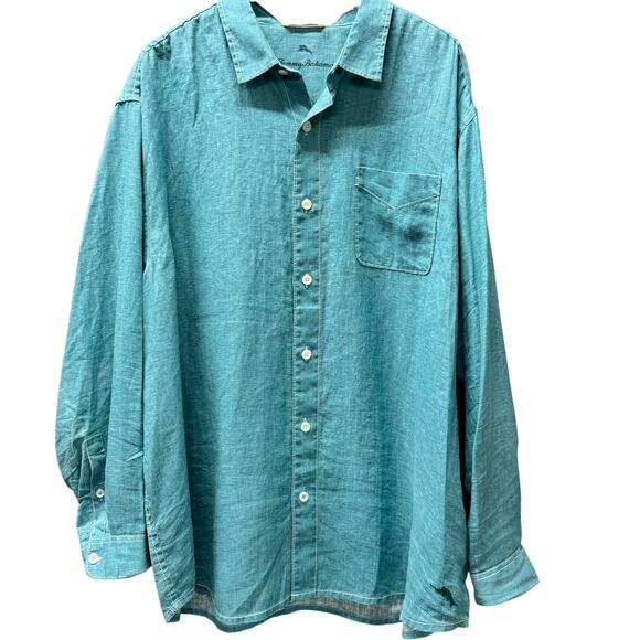 Tommy Bahama Shirt Mens 2XLB Linen Button Up Long Sleeve Teal Blue Coastal - Picture 1 of 7